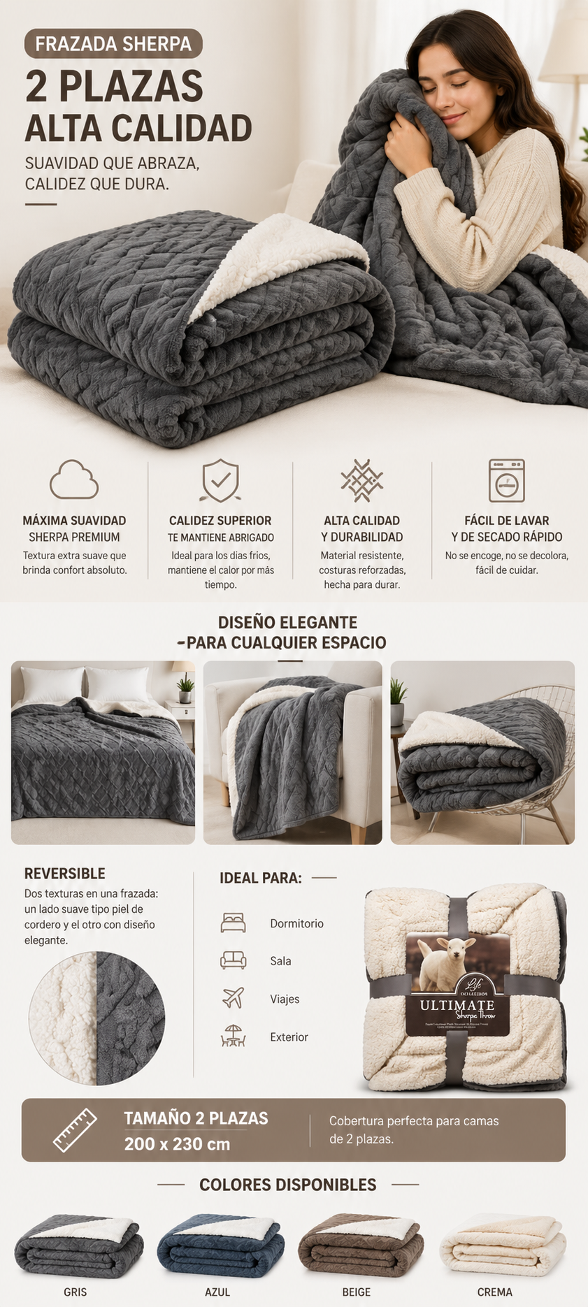 FRAZADA 2 PLAZAS LUXURY ECO SHERPA  200X230CM