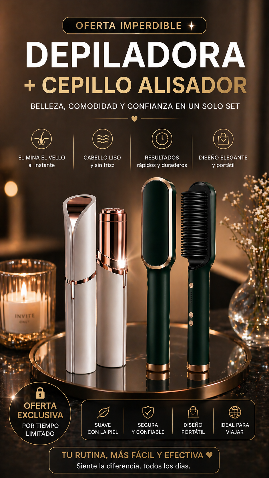 Depiladora Facial + Cepillo Alisador
