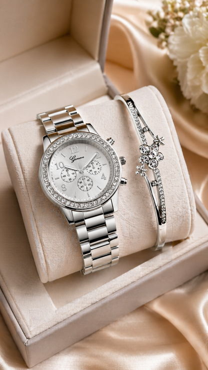 Set Reloj Clásico+ Pulsera Para Mujer